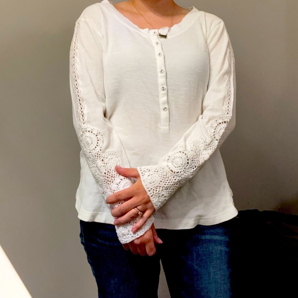 Sundance Comfy White Long Sleeve Blouse